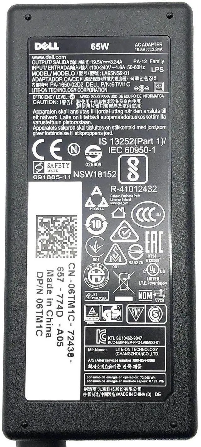 Alt view image 2 of 5 - Original DELL DA65NM111-00 AC Power Adapter 19.5V 3.34A Laptop Charger 65W OEM