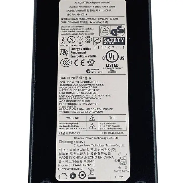 Alt view image 2 of 7 - Genuine Chicony 4-PIN 200W AC/DC Adapter A11-200P1A Power Supply 19V 10.5A OEM