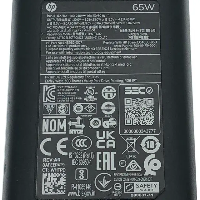Alt view image 2 of 6 - Original HP AC Adapter 65W For ENVY 15-EW0013DX 13-bf0013dx Laptop Power Supply
