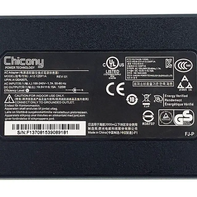 Alt view image 2 of 7 - Genuine Chicony A12-120P1A AC Power Supply Adapter For Laptops 19.5V 6.15A 4.5mm