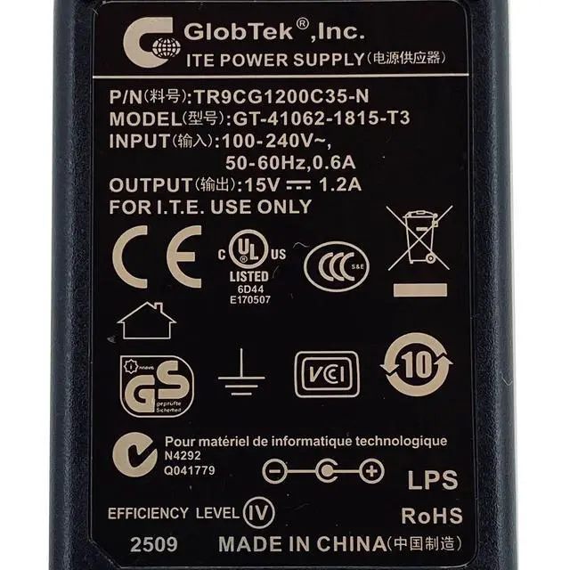 Alt view image 2 of 7 - Original Globtek 18W AC Power Adapter GT-41062-1815-T3 Charger TR9CG1200C35-N
