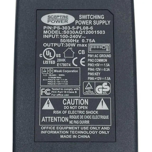Alt view image 2 of 7 - Original Sceptre 30W AC Switching Power Supply Adapter S030AQ12001503 6-Pin