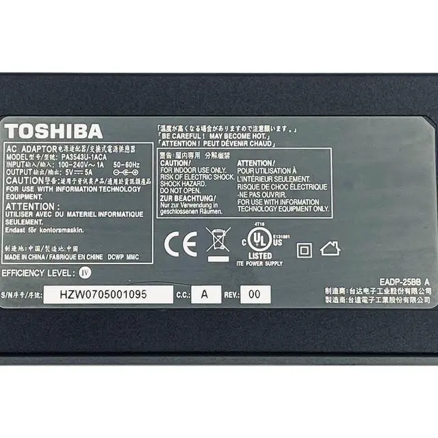 Alt view image 2 of 7 - Brand NEW Toshiba 25W AC Adapter PA3543U-1ACA Power Supply 5V 5A