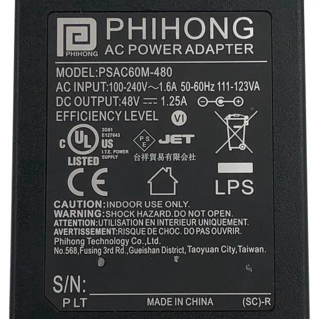 Alt view image 2 of 7 - Phihong PSAC60M-480 Switching Power Supply Adapter 48V 1.25A 60W