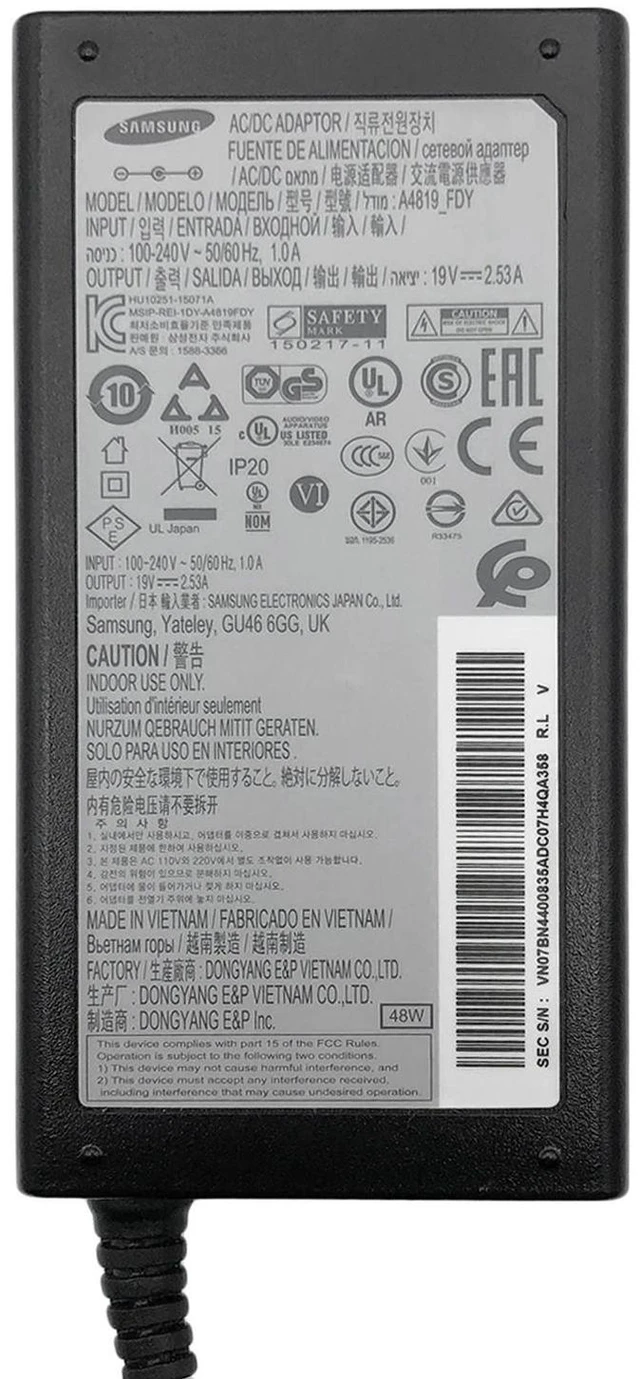 Alt view image 3 of 7 - Original Samsung A4819_FDY AC Power Adapter 19V 2.53A 48W Power Supply OEM