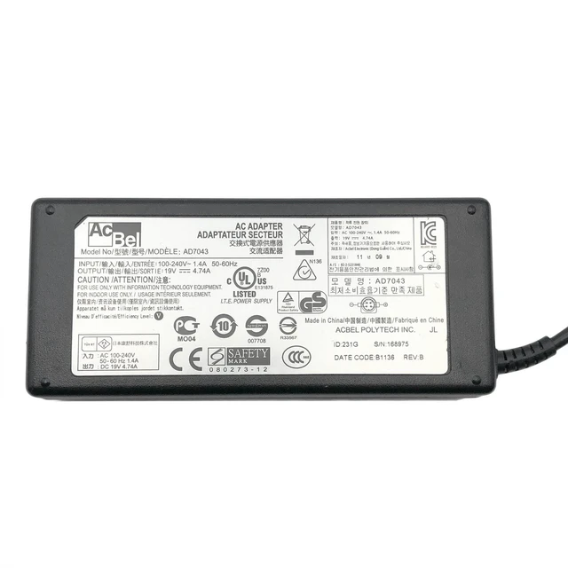 Alt view image 2 of 6 - AcBel 90W AD7043 AC/DC Power Supply Adapter AAPI3AD05 19V 4,74 4-Pin