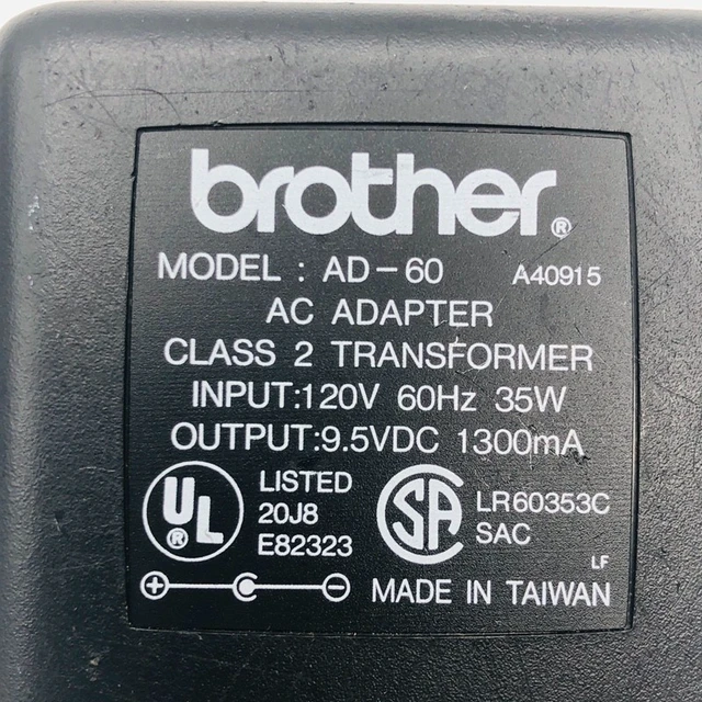 Alt view image 2 of 6 - Brother AD-60 Class 2 Transformer 9.5V 1.3A Wall Power Supply 5.5x2.1mm