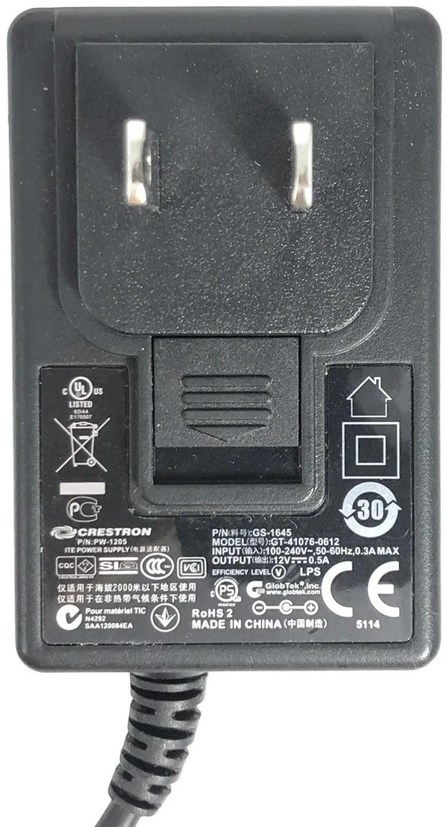 Alt view image 2 of 5 - Crestron AC Adapter GT-41076-0612 12V 0.5A Wall Plag GT-1645 GS-1645