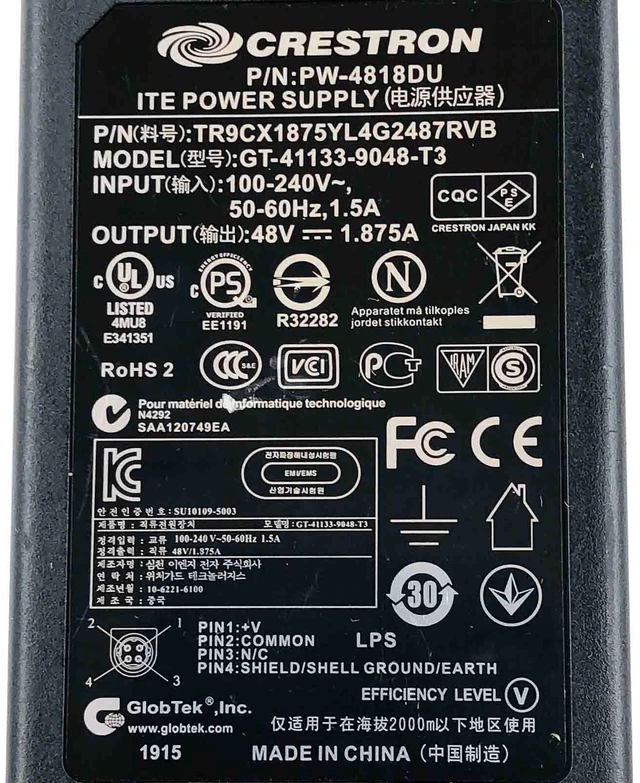 Alt view image 2 of 7 - Crestron PW-4818DU 90W AC Adapter 48V 1.875A 4-Pin GST90AAB Power Supply