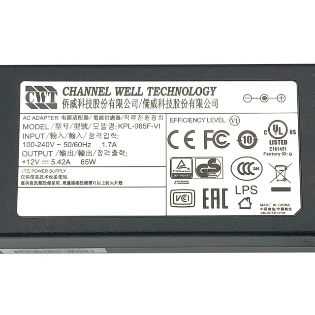 Alt view image 2 of 5 - Channel KPL-065F-VI AC Power Adapter 12V 5.42A 65W Power Supply OEM