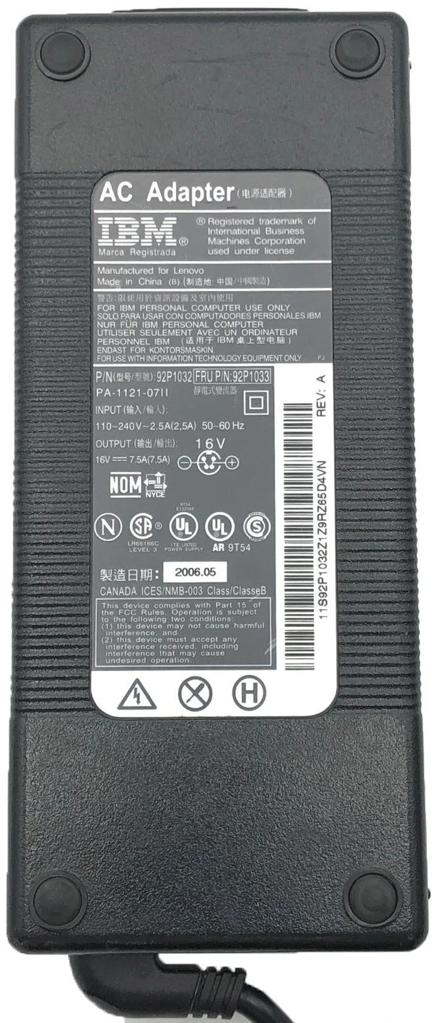 Alt view image 2 of 7 - NEW IBM 120W 02K7085 PA-1121-07II AC/DC Adapter Power Supply 16V 7.5A