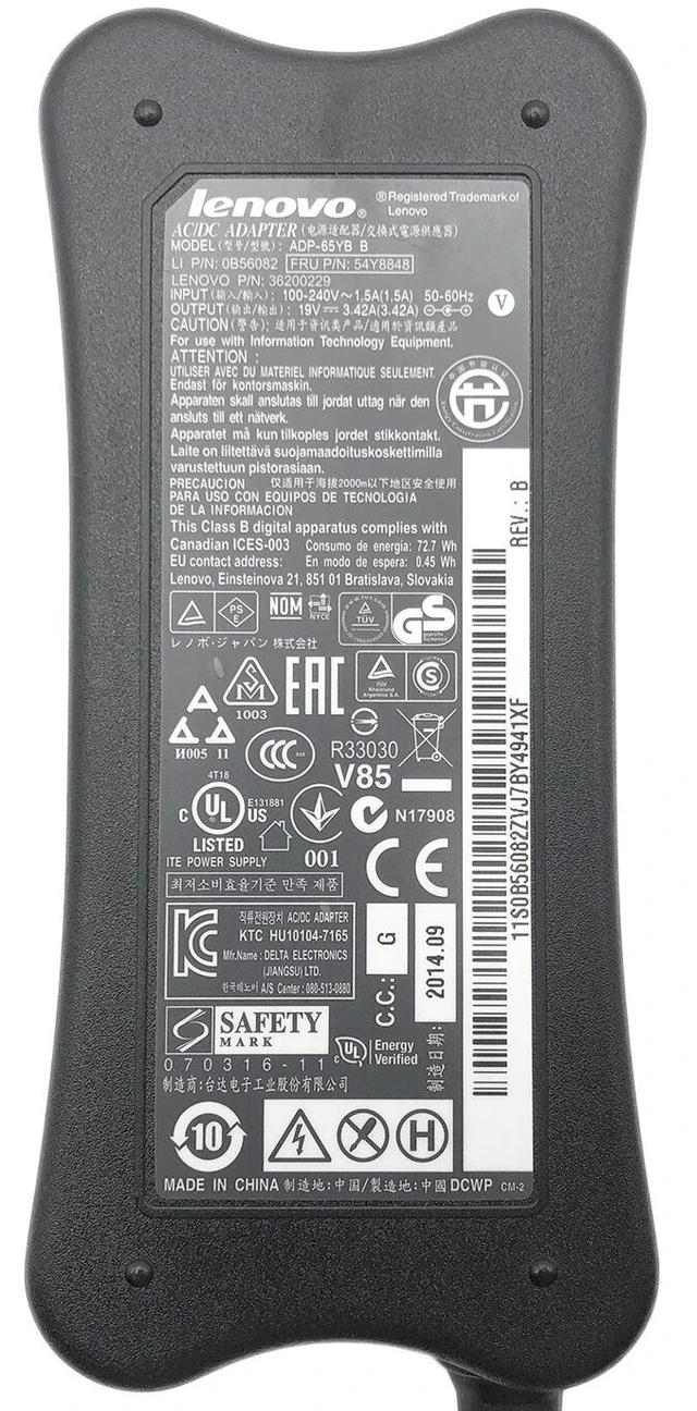 Alt view image 2 of 5 - Lenovo 65W AC Power Adapter ADP-65CH 0A37793 Charger 19V 3.42A