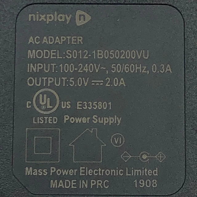Alt view image 2 of 7 - Nixplay S012-1B050200VU AC Power Adapter 5V 2A 10W Power Supply OEM