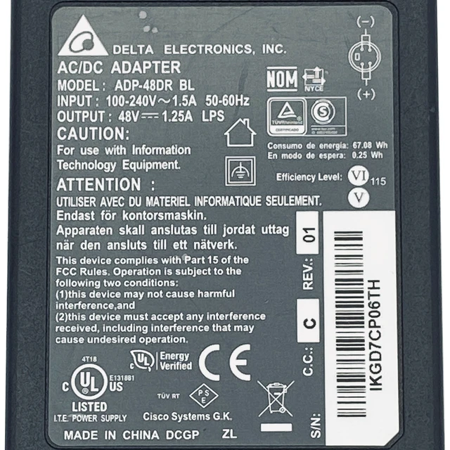 Alt view image 2 of 7 - Genuine Delta 60W AC Adapter ADP-48DR 4-PIN Power Supply 48V 1.25A