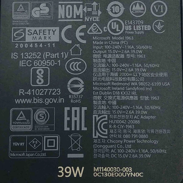 Alt view image 2 of 7 - NEW Genuine 39W Microsoft AC Adapter for Surface PRO 5 6 9 w/5G Book 2 13"
