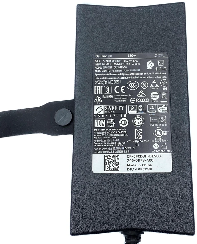 Alt view image 2 of 7 - Genuine Dell AC Adapter Charger For Precision M3800 Laptop Power Supply 130W