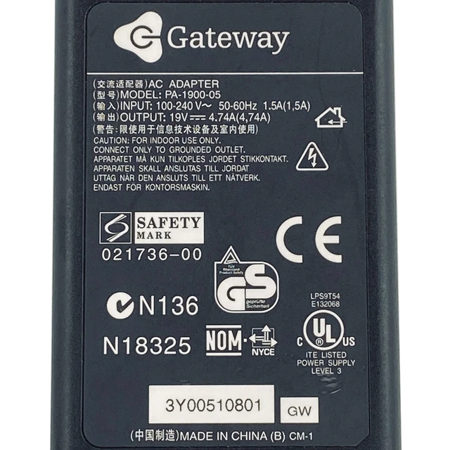 Alt view image 2 of 7 - NEW Original Gateway 90W AC Adapter PA-1900-05 Power Supply 19V 4.74A