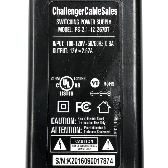 Alt view image 2 of 6 - Original Challenger Cable PS-2.1-12-267DT AC Power Adapter 12V 2.67A 32W OEM