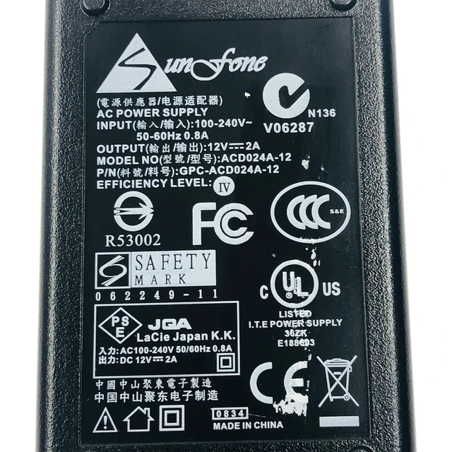 Alt view image 2 of 7 - Original LaCie ACD024A-12 AC Power Adapter 12V 2A 24W Power Supply OEM