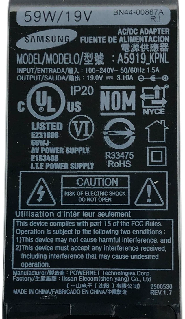 Alt view image 2 of 7 - Original Samsung A5919_KPNL AC Power Adapter 19V 3.1A 59W ITE Power Supply OEM