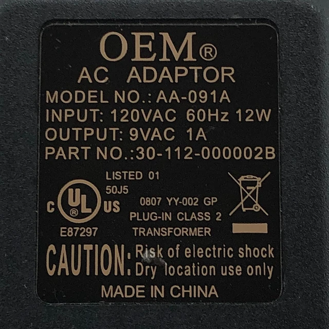 Alt view image 2 of 6 - Genuine U.S. Robotics AA-091A AC Power Adapter 9V 1A 9W Class 2 Transformer OEM