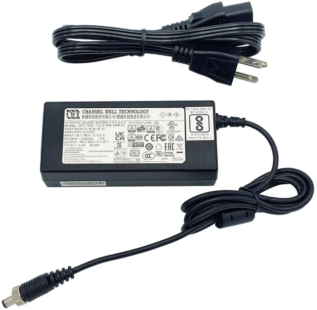 Alt view image 5 of 7 - Genuine CWT KPL-060F-VI AC Adapter 12V 5A 60W Screw Lock Tip Power Supply OEM