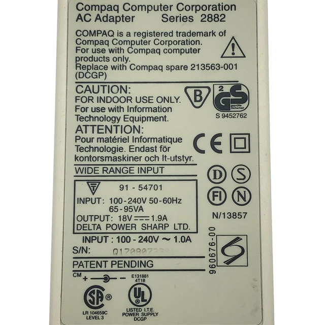 Alt view image 2 of 7 - Genuine Compaq Computer Corporation AC Adapter Series 2882 Power Supply 18V 1.9A