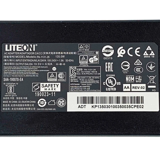 Alt view image 2 of 7 - Genuine 135W Liteon AC Adapter Power Supply For Acer Nitro 5 Laptop Charger