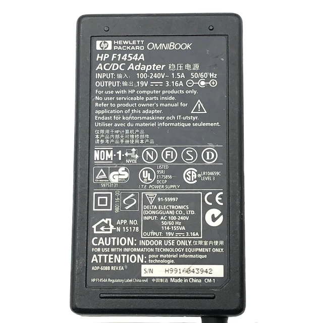 Alt view image 2 of 7 - Original HP F1454A AC Power Adapter 19V 3.16A 60W ITE Power Supply OEM