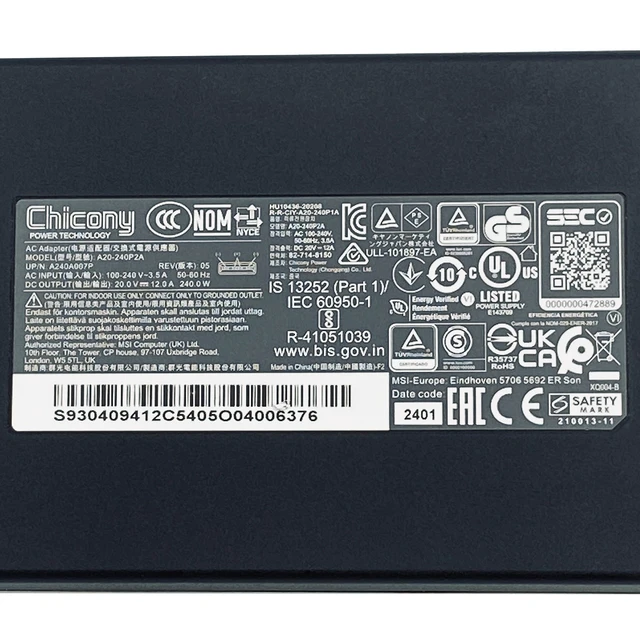 Alt view image 2 of 7 - Genuine 240W AC Adapter For MSI Stealth 16 Studio A13VG-420US Power Supply