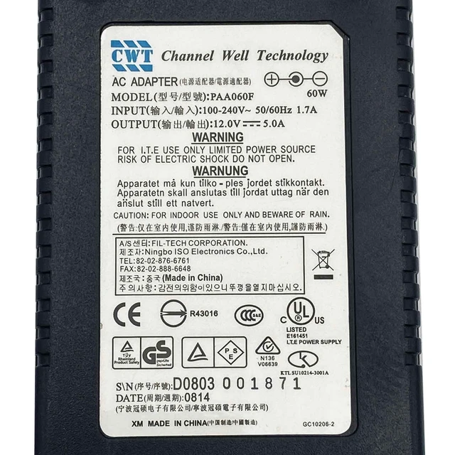 Alt view image 2 of 7 - Original CWT PAA060F AC Power Adapter 12V 5A 60W ITE Power Supply OEM