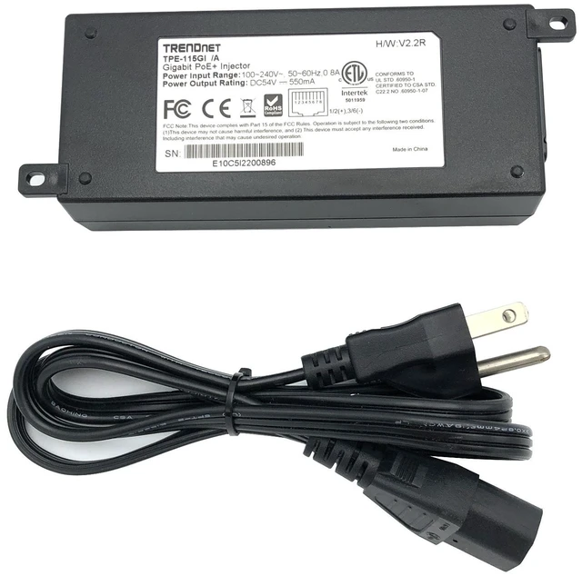 Main image of Genuine TRENDnet Gigabit PoE+ Injector TPE-115GI 54V Network Switch Ethernet