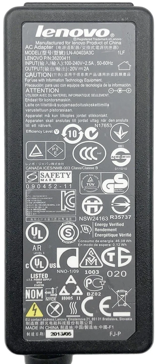 Alt view image 2 of 6 - Genuine Lenovo 40W AC Power Adapter 45N0039 Laptop Charger 20V 2A