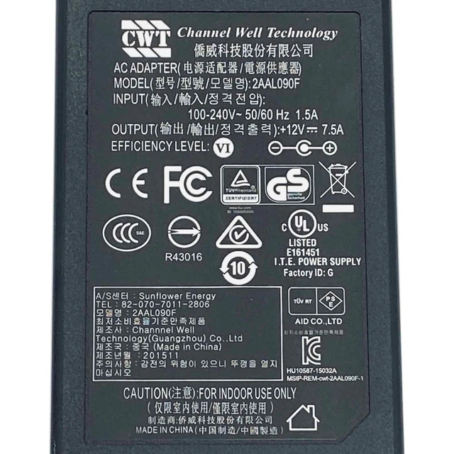 Alt view image 2 of 7 - Original CWT 2AAL090F AC Power Adapter 12V 7.5A 90W ITE Power Supply OEM