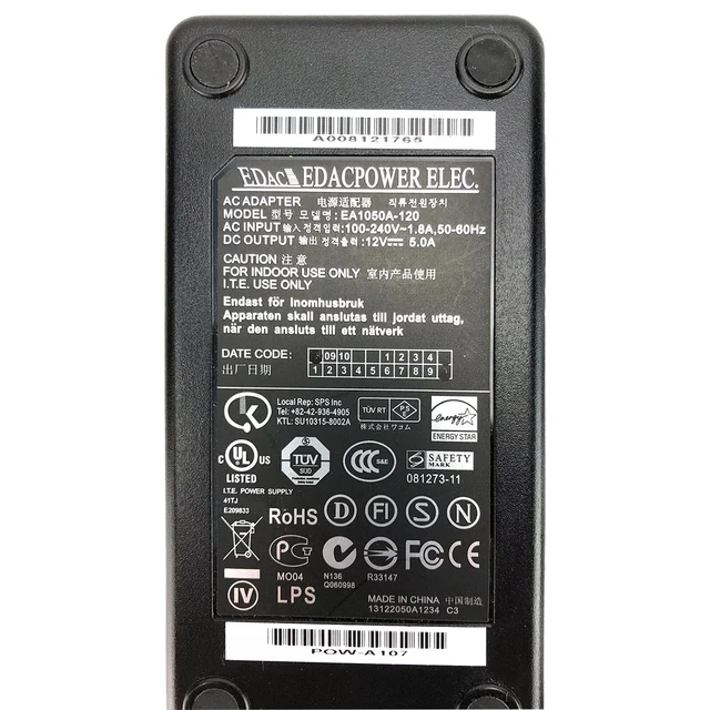 Alt view image 2 of 7 - Original Edac 60W AC Power Adapter EA1050A-120 12V 5A Charger EA10681N-120