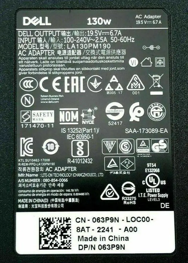 Alt view image 6 of 7 - Dell DA130PE1-00 Power Adapter JU012-PA-4E