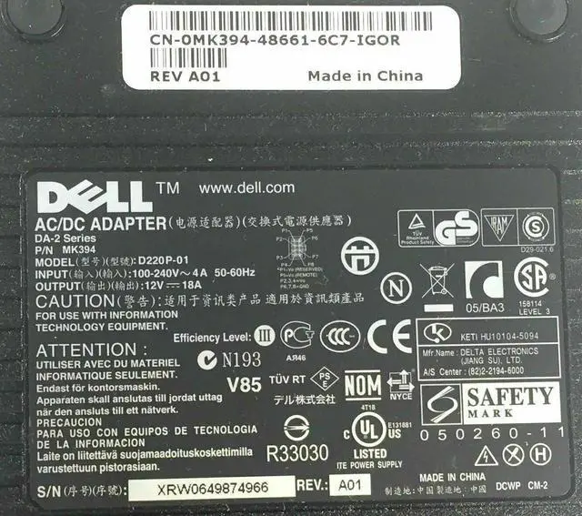 Alt view image 3 of 4 - Dell Optiplex GX620 745 755 760 SX280 D220P-01 Black Power Supply 220W MK394 0MK394 CN-0MK394