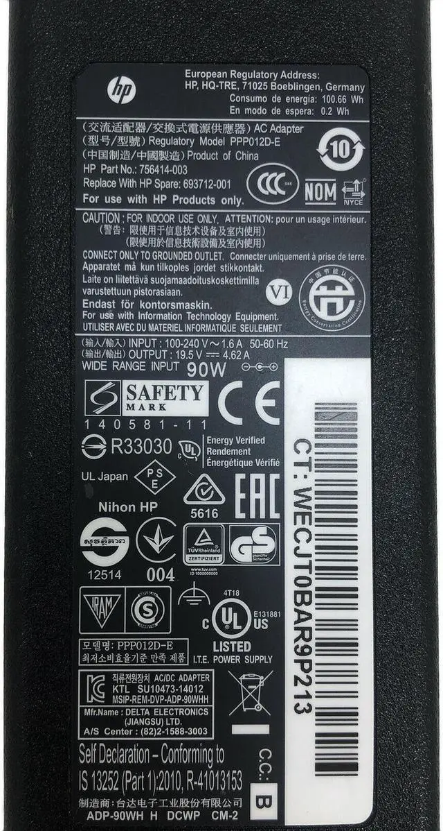 Alt view image 2 of 6 - Genuine HP AC Power Adapter Supply 90W 19.5V 4.62A 7.4x5mm 756414-003 PPP012D-E 677777-003 693712-001 for EliteDesk 800 G5 Desktop Mini Business PC for Pavilion G7-2226NR etc laptop Original w/PC OEM