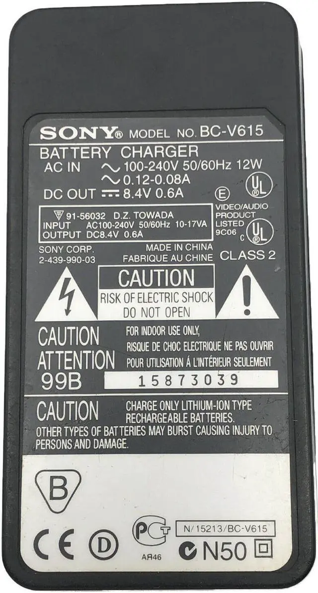 Alt view image 2 of 6 - Genuine AC Adapter Battery Charger SONY BC-V615 for Handycam HI-8 Camcorder w/PCord