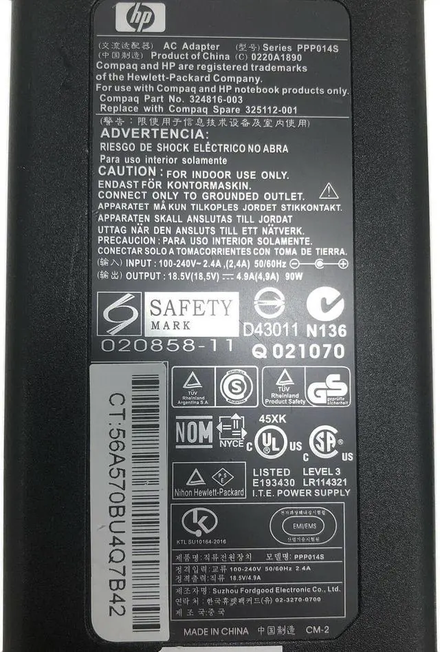 Alt view image 2 of 6 - Genuine HP AC Power Adapter 18.5V 4.9A 90W PA-1900-15C2  2.5/5.5mm tip 325112-001 324816-003 0220A1890 324816-001 PPP014S for laptop w/PCord OEM Original
