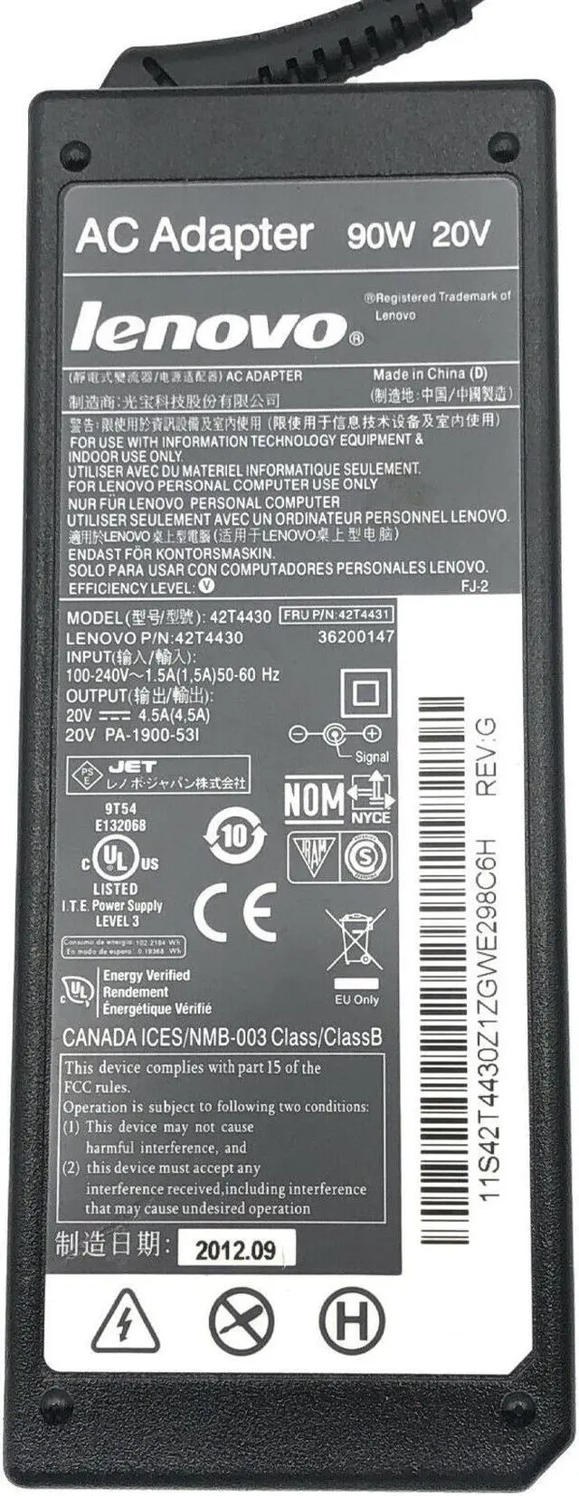 Alt view image 2 of 4 - Genuine AC Adapter Lenovo IBM 20V 4.5A 90W 42T4430 Power Supply w/PC OEM