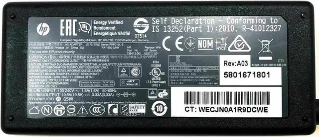 Alt view image 2 of 4 - Genuine 65W AC Adapter Charger H6Y89AA 709985-002 724264-001 w/Cord OEM