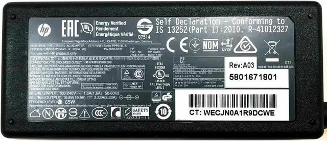 Alt view image 2 of 4 - NEW Genuine HP 65W AC DC Adapter Charger L39752-001 L40094-001 PPP019L-S w/Cord OEM