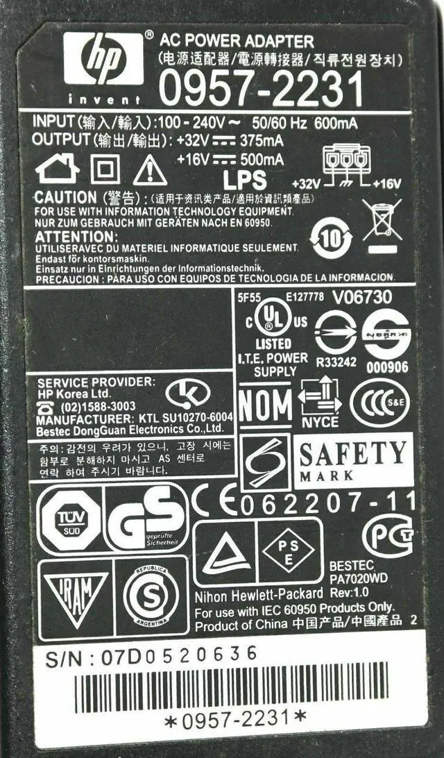 Alt view image 2 of 4 - Genuine HP AC Power Adapter for DeskJet D4260 D4360 Printers Power Supply Cord w/PC OEM