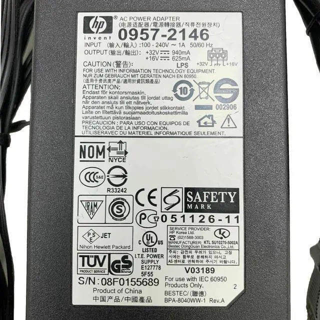 Alt view image 2 of 4 - Genuine HP AC Power Adapter Supply 0957-2094 0957-2146 0957-2178 32V - 940mA 16V - 625mA 3 pin for Officejet Printer J6400 J6450 J6480 5210 5600 5605 5610 5610xi 6310 6310v 6310xi 5605z 5650 w/PC OEM