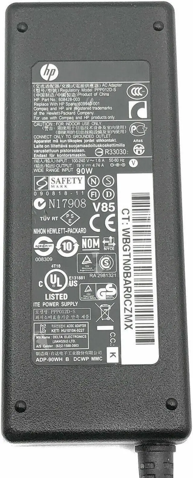 Alt view image 2 of 4 - Genuine HP AC Adapter 90W for Pavilion DV3000 DV3100 DV3500 Laptop Charger w/PC
