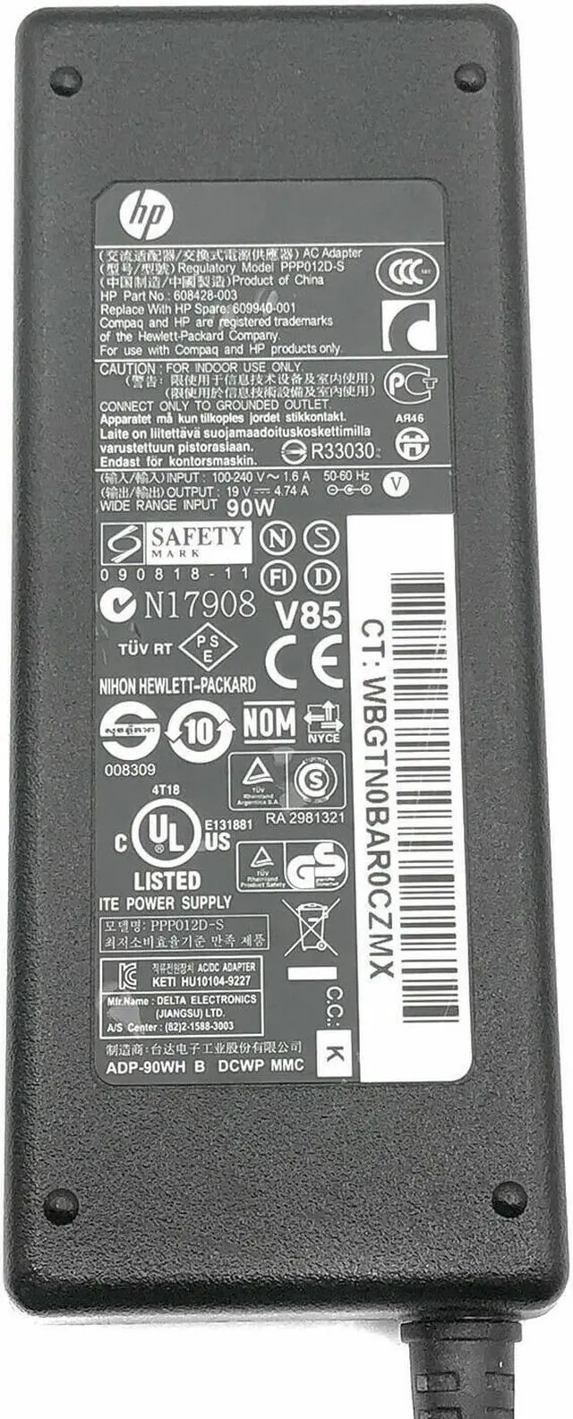 Alt view image 2 of 4 - Genuine HP 90w AC Adapter HSTNN-DA15 PA-1900-08H2 PA-1900-32HT 19V 4.74A w/Cord