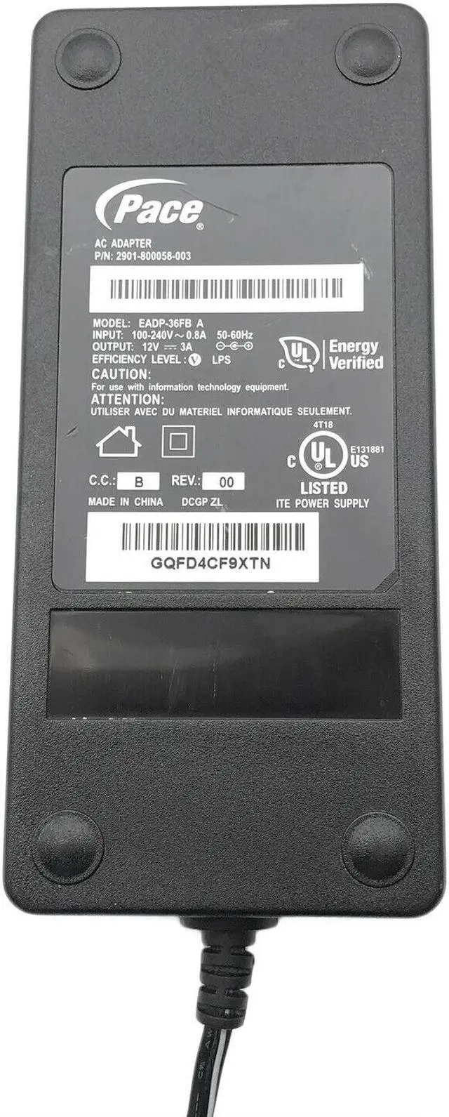 Alt view image 2 of 4 - Genuine Pace Power Adapter Supply 12V 3A 2 pin EADP-36FB For Dell Sonicwall TZ215W APL24-08F TZ400 TZ210 TZ205W TZ-105W APL41-0BA Forti WiFi-60C Wireless 61E 80E 40C 60C 60D 70D W/Cord OEM Original
