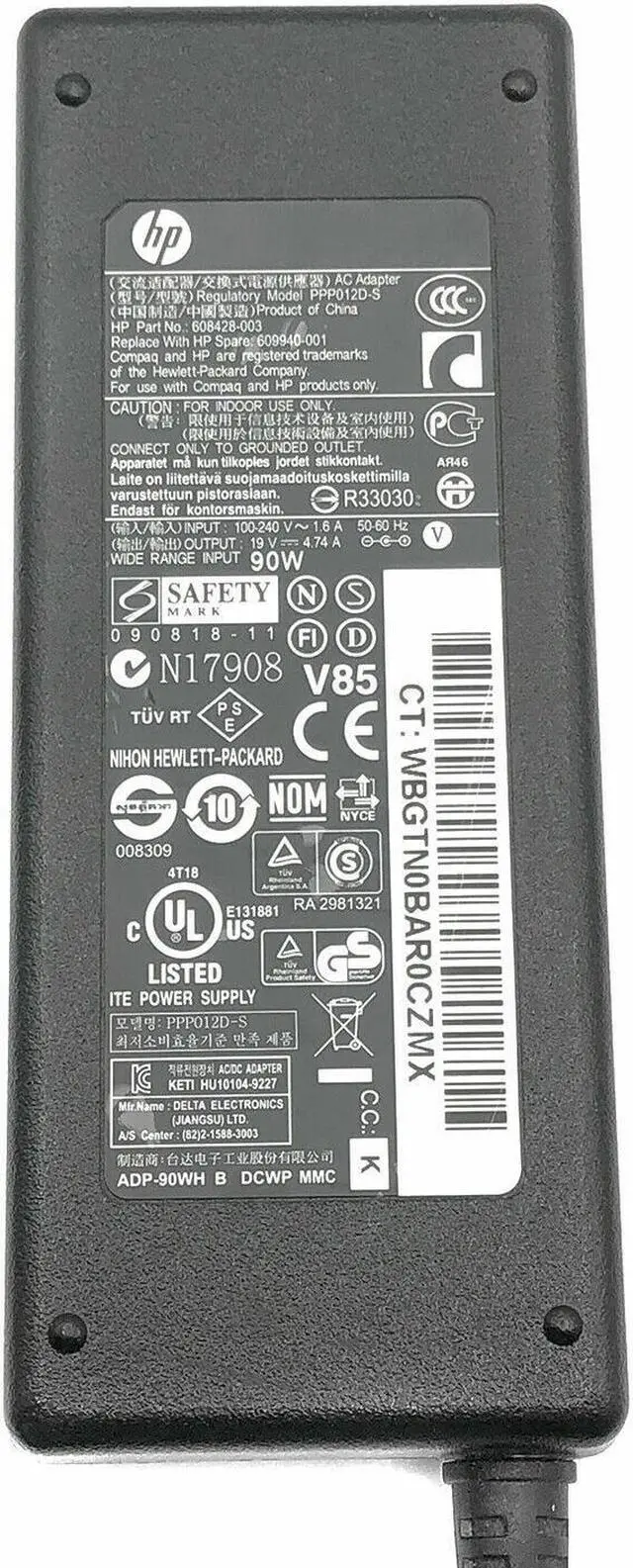 Alt view image 2 of 4 - Original HP 90W Charger AC Adapter for ProBook Laptop G1 640 645 650 655 w/Cord