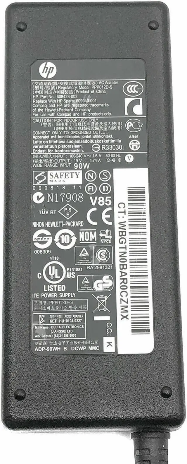 Alt view image 2 of 4 - Genuine HP 90w Power Adapter for Pavilion Laptop dv7-1128ca dv7-1135ea w/Cord